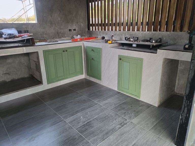 ก่อสร้างครัวไทย ภายนอกตัวบ้าน ครัวปูนสวย ทนแดดฝน